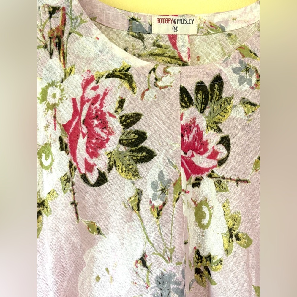 Bombay Paisley Floral Linen Dress with Eyelet Lace Trim - Medium - Picture 5 of 8